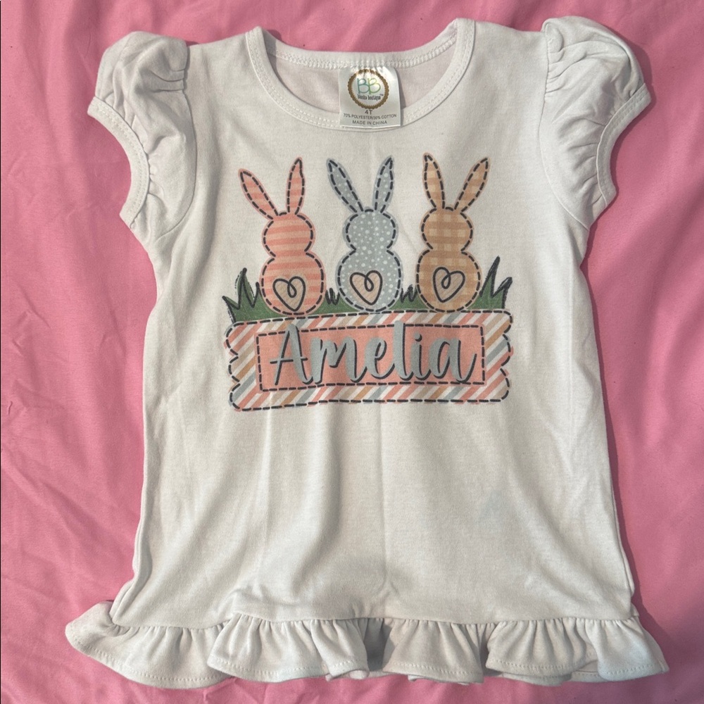 White Ruffle Sleeve Bunny T-Shirt
